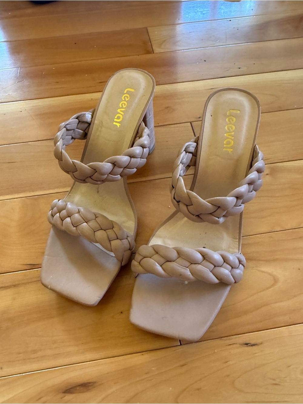 Women’s Braided Square-Toe Slide Heels in Nude